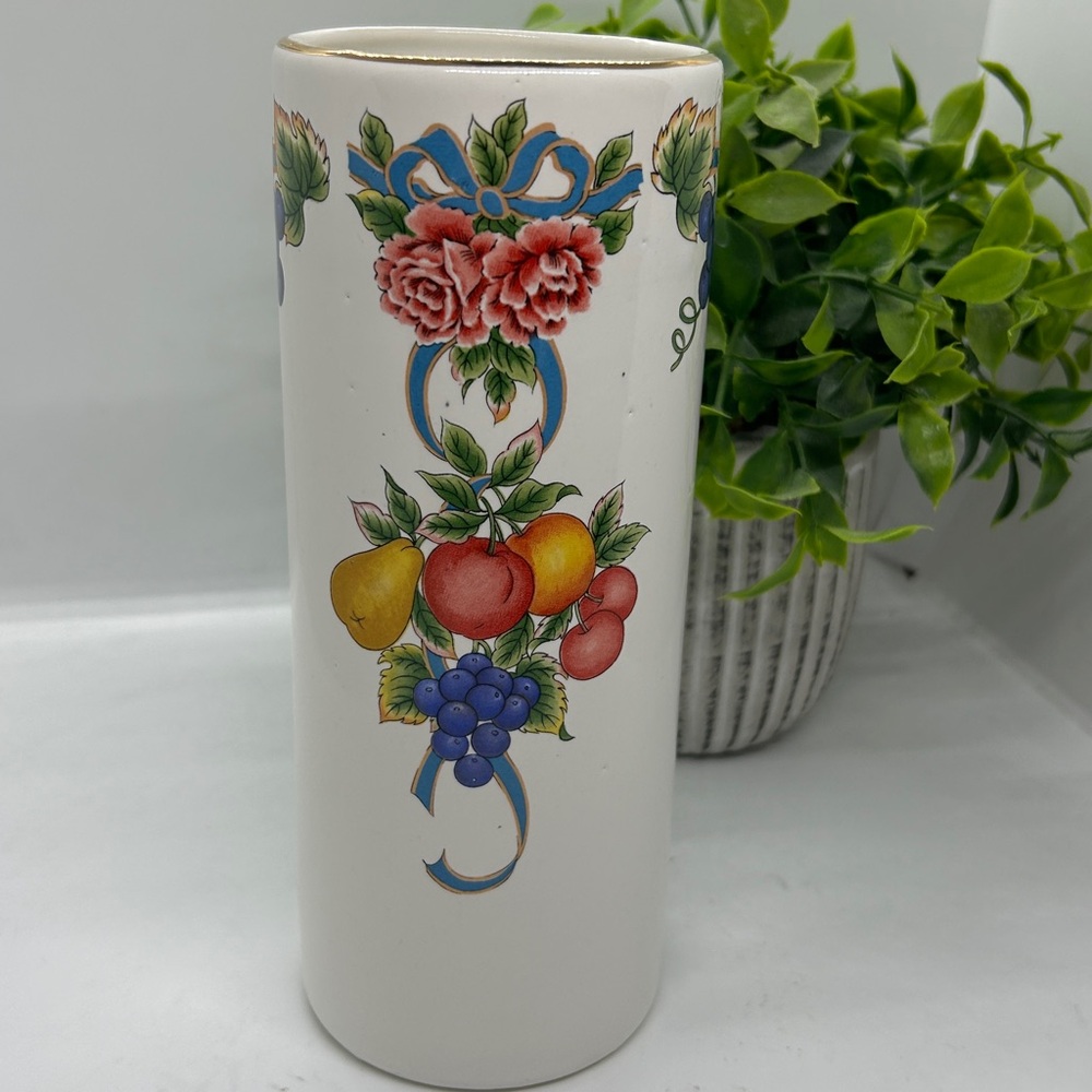 Floral and Fruit Design Ceramic Vase 
8”X 3” inches. MADE IN JAPAN - Picture 3 of 10
